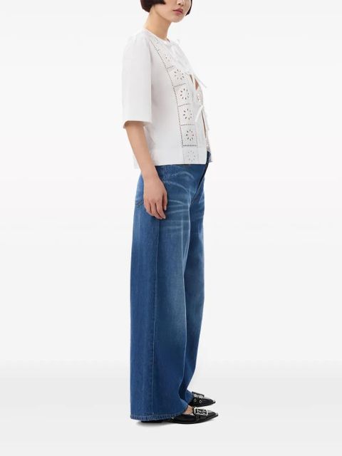 GANNI embroidered tie blouse - White