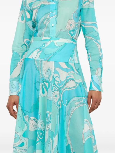 PUCCI Orchidee-print long skirt - Blue
