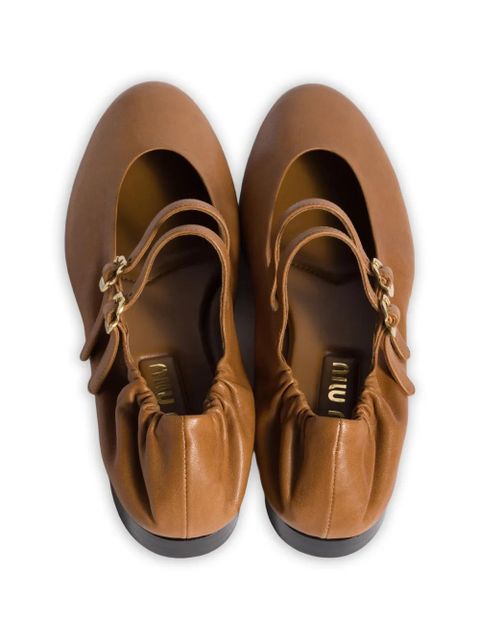 Miu Miu ruches nappa-leather ballerinas - Brown