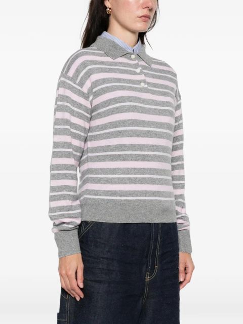 Guest In Residence collegiate stripe long-leeves polo top - Grey