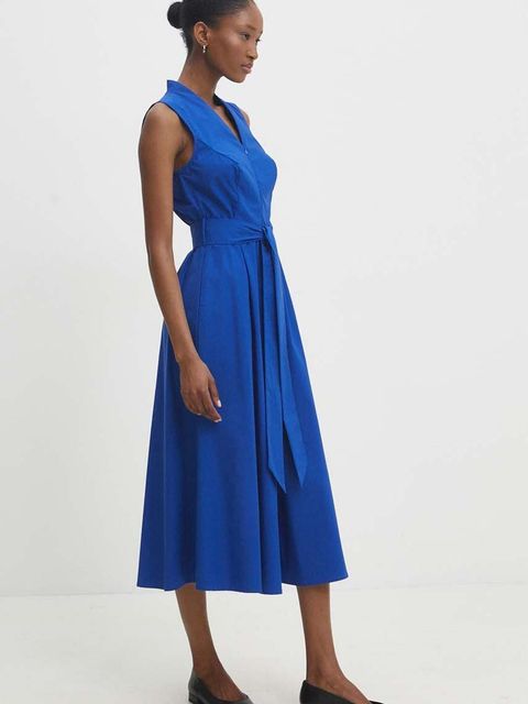 Answear.LAB sukienka kolor niebieski midi rozkloszowana