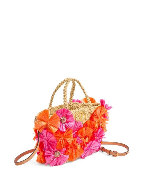 Valentino Garavani small floral-appliqué tote bag - Neutrals