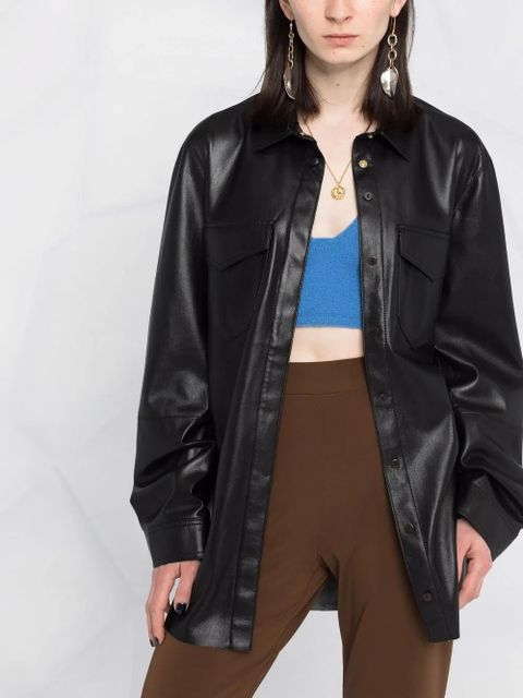 Nanushka vegan-leather belted oversize shirt - Black