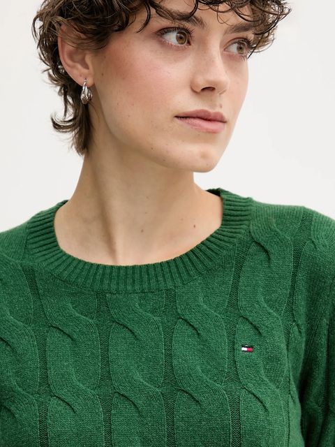 Tommy Hilfiger sweter wełniany damski kolor zielony lekki WW0WW43586 - zdjęcie produktu nr 2