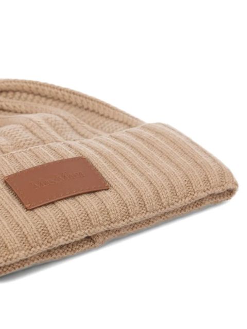 Max Mara ribbed logo-patch beanies - Brown