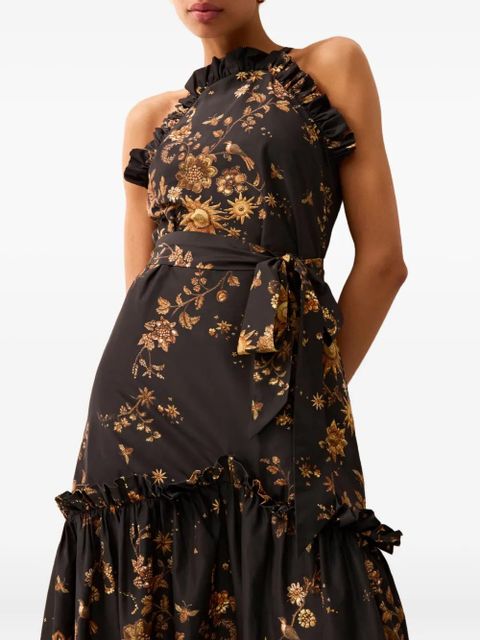 Marie Oliver Keenan ruffled floral maxi dress - Black