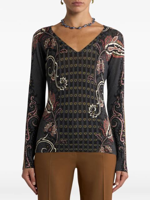 ETRO floral paisley V-neck top - Black