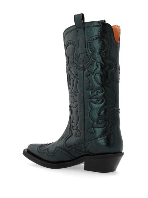 GANNI topstitch-detail cowboy boots - Green - zdjęcie produktu nr 2