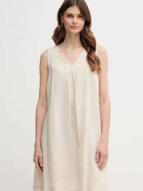 United Colors of Benetton sukienka lniana kolor beżowy mini rozkloszowana 4AGHDV0AX - zdjęcie produktu nr 1