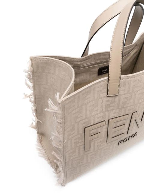 FENDI large FF jacquard fringed tote bag - Grey