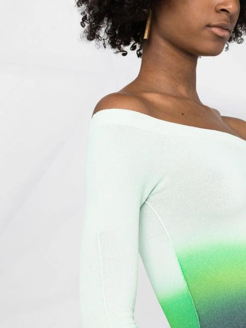 Off-White off-shoulder gradient style top - Green