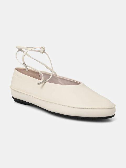 Calvin Klein baleriny skórzane BALLERINA MARY JANE STRAP LTH kolor beżowy HW0HW02656 - zdjęcie produktu nr 1