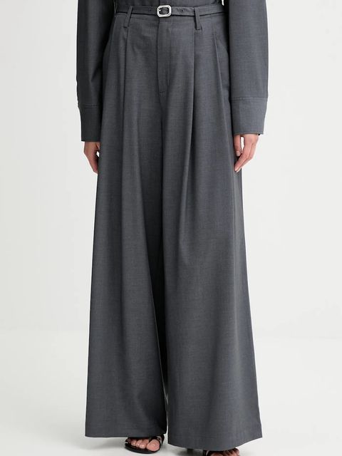 ISABELLE BLANCHE spodnie z domieszką wełny damskie kolor szary proste high waist IS25FW-P036-T002 - zdjęcie produktu nr 1