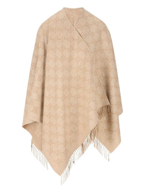 Gucci GG-patterned fringed cape - Neutrals - zdjęcie produktu nr 1