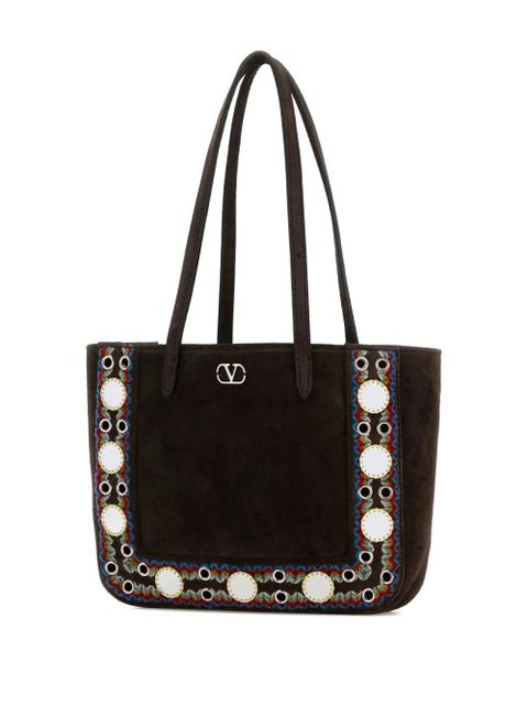 Valentino Garavani Nellcôte suede embellished tote bag - Brown