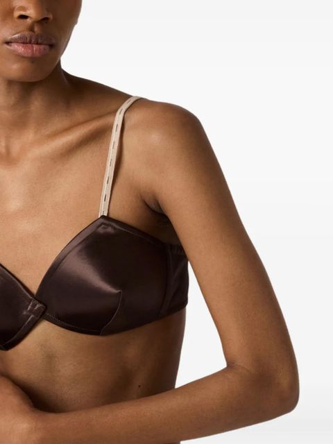 Miu Miu logo-patch satin bra - Brown