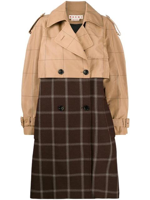Marni two-tone checkered trench coat - Brown - zdjęcie produktu nr 1