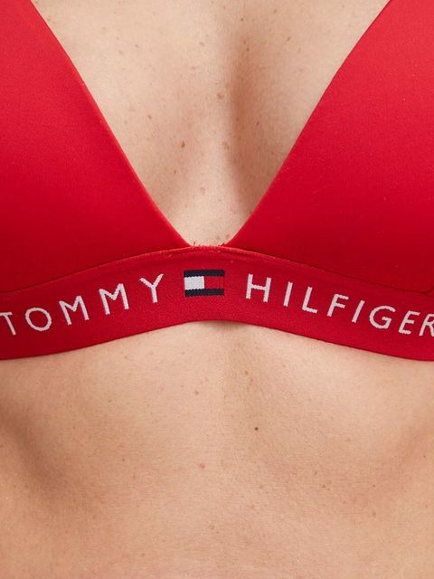 Tommy Hilfiger biustonosz kąpielowy kolor czerwony lekko usztywniona miseczka UW0UW04109