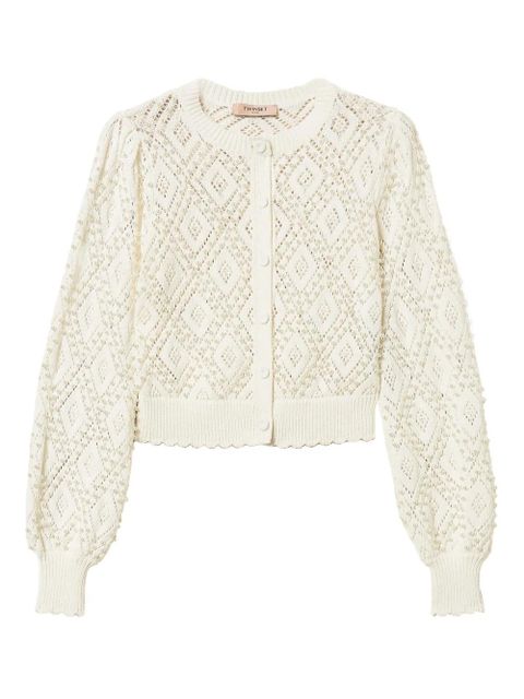 TWINSET diamond-pattern faux-pearl cardigan - White - zdjęcie produktu nr 1