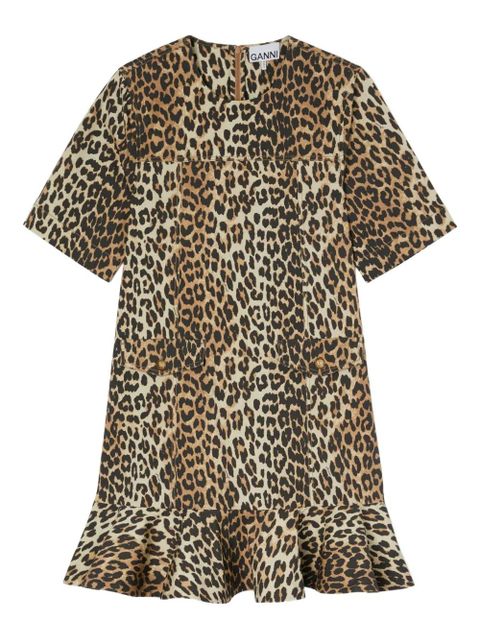 GANNI leopard-printed ruffled dress - Brown - zdjęcie produktu nr 1
