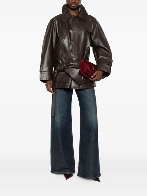 Victoria Beckham belted leather coat - Brown