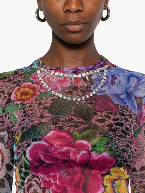 AREA floral-print asymmetric midi dress - Pink