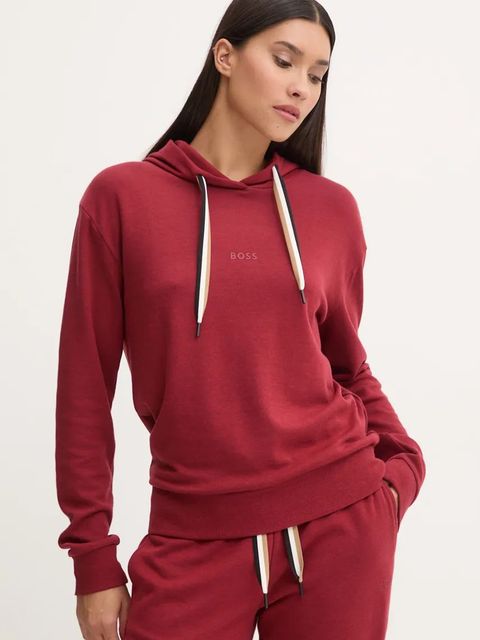 BOSS bluza lounge kolor bordowy z kapturem gładka 50524760