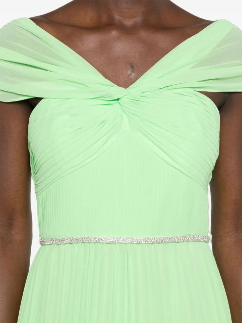 Self-Portrait off-shoulder pleated midi dress - Green