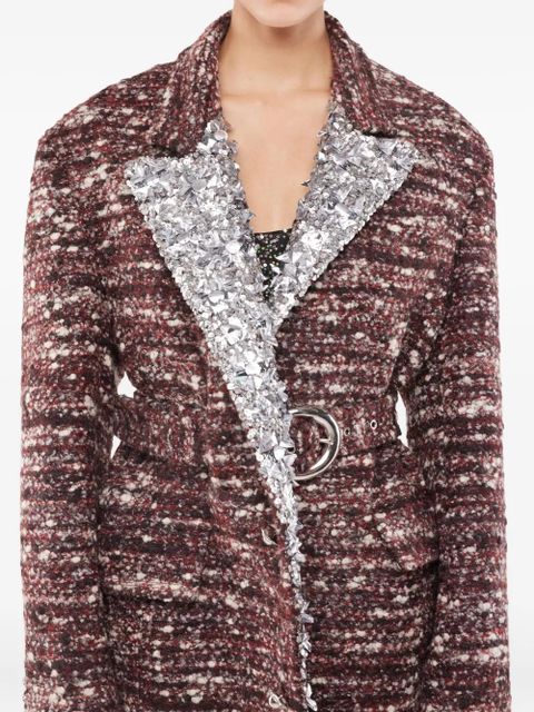 Rabanne sequin-embellished belted coat - Red