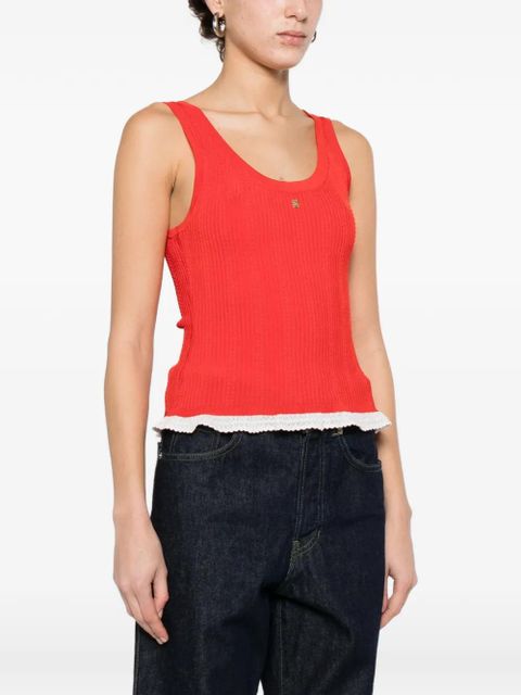 SANDRO lace ribbed top - Red