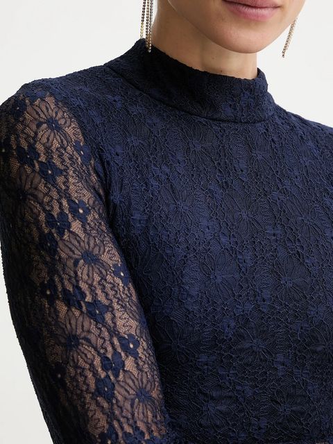 Bardot sukienka kolor granatowy midi rozkloszowana 59476DB2