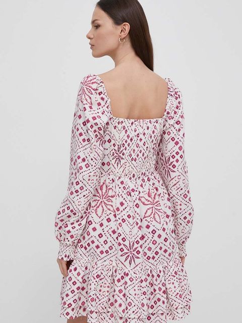 Pepe Jeans sukienka z domieszką lnu DOXA kolor różowy mini rozkloszowana PL953498