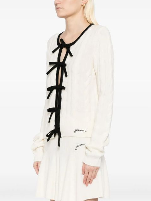 GANNI lace-up fastening cardigan - White