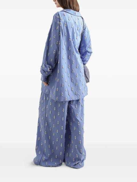 Dolce & Gabbana poplin trousers with crystal flower embroidery - Blue