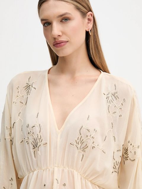 Hoss Intropia bluzka damska kolor beżowy z aplikacją 6282673