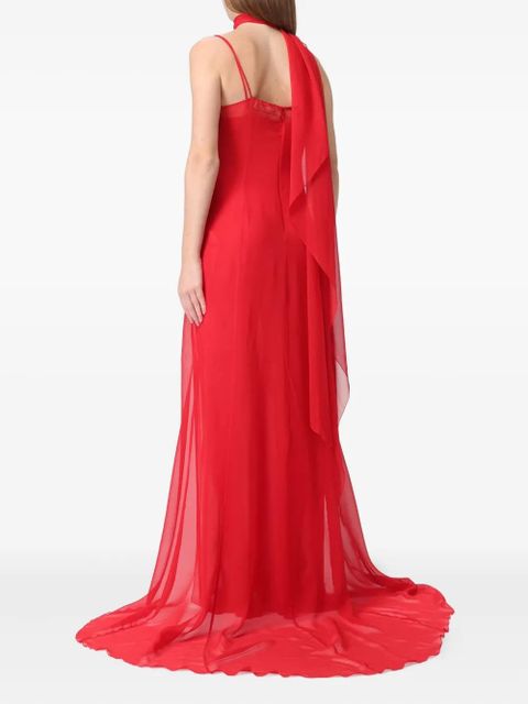 Blumarine Georgette cowl-neck side-slit maxi dress - Red - zdjęcie produktu nr 2