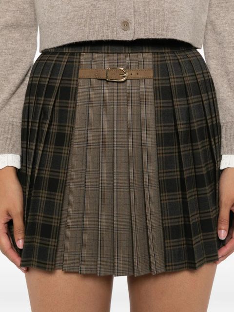 SANDRO pleated belted check skirt - Blue