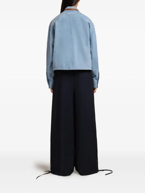 Marni nappa-trim suede shirt - Blue