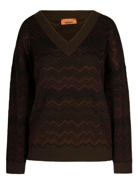 Missoni chevron-pattern v-neck sweater - Brown - zdjęcie produktu nr 1