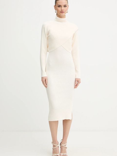 Morgan sukienka i sweter kolor beżowy midi dopasowana RMORIA - zdjęcie produktu nr 1