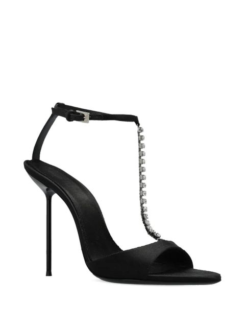 Paris Texas 105mm Lidia T-Strap crystal-chain heeled sandals - Black