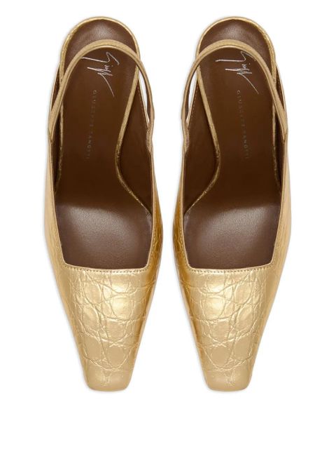 Giuseppe Zanotti 90mm Brendha crocodile-print square-toe - Gold