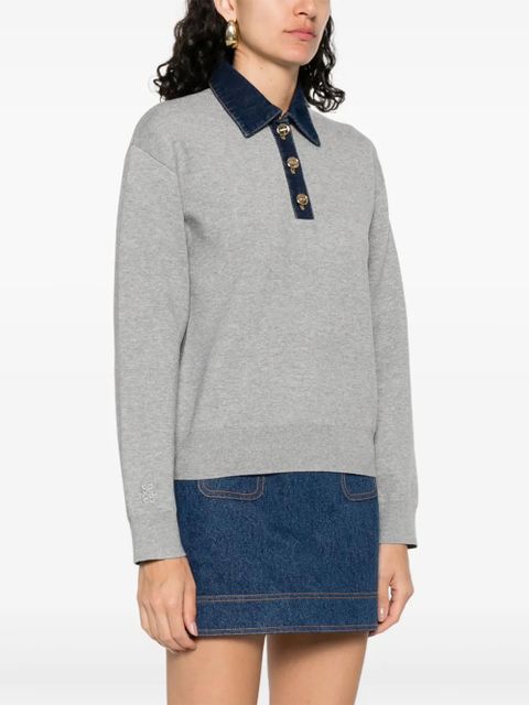 SANDRO denim-trim polo top - Grey - zdjęcie produktu nr 2