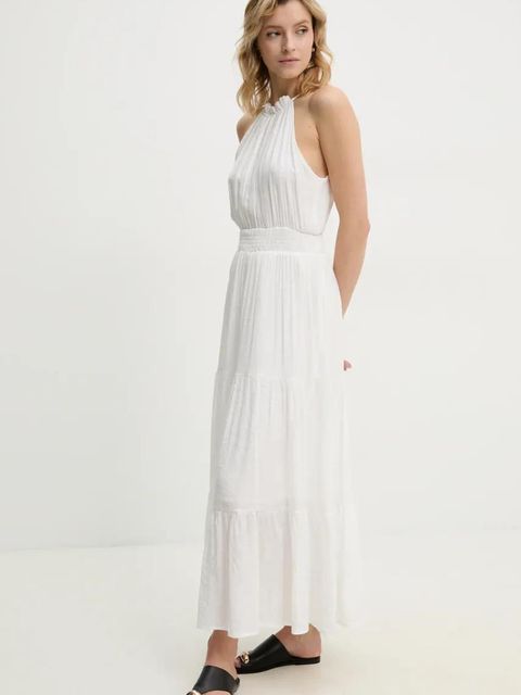 Answear.LAB sukienka kolor beżowy maxi rozkloszowana