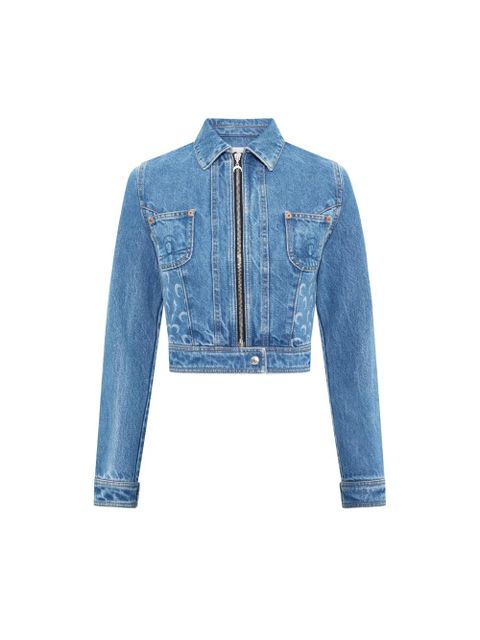 Marine Serre Moon-print cropped denim jacket - Blue - zdjęcie produktu nr 1