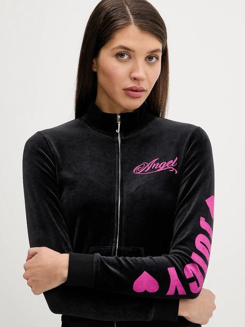 Juicy Couture bluza welurowa Angel damska kolor czarny wzorzysta JCNAS126453