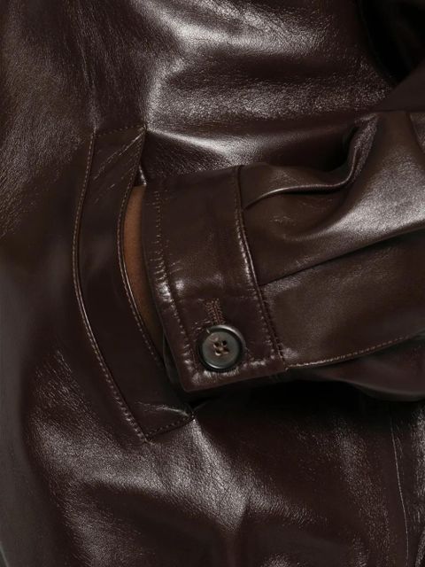 Miu Miu logo-detail leather jacket - Brown