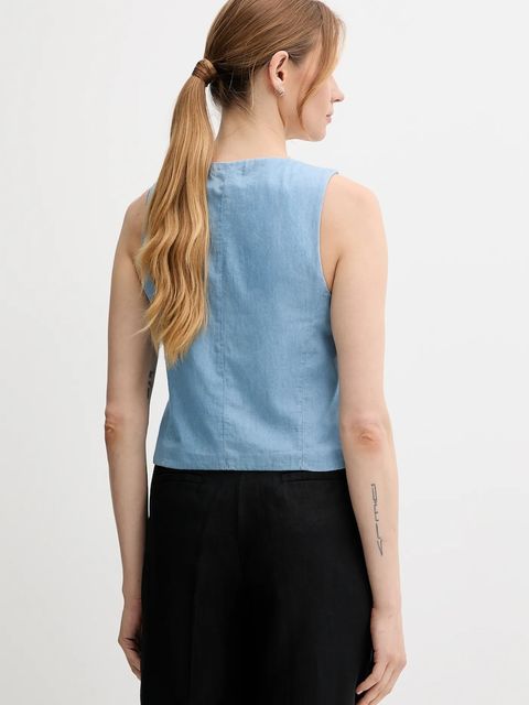 United Colors of Benetton kamizelka bawełniana kolor niebieski jednorzędowa 2DHJDJ010