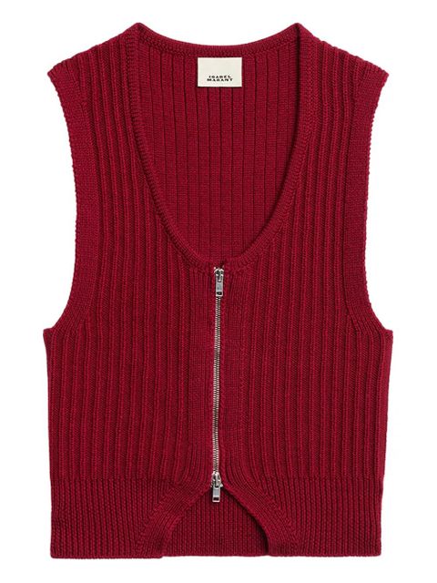 ISABEL MARANT Devima ribbed zip-front top - Red - zdjęcie produktu nr 1