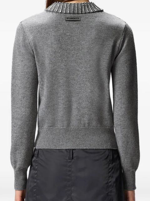 PINKO rhinestone-collared sweater - Grey